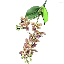 Decorative Flowers ONE Faux Short Stem Latex Cymbidium (9 Heads/Piece) 21" Length Simulation Orchid Green Leaf For Wedding Centerpieces