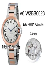 V6F W2BB0023 SEKO NH05A Automatische Damen Womens Watch Two -Töne Roségold Weißes Stahlstahlarmband Edition 33 mm Neu 7440901