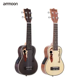 Cables ammoon Acoustic Ukulele Spruce 21" Ukulele15 Fret 4 Strings Guitar Mini with Builtin EQ Pickup Stringed Musical Instrument