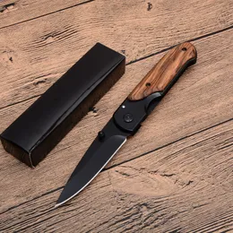 Fjäril DA44 Överlevnadsfickfolk Kniv Trähandtag svart titanfinish Blad Taktisk kniv EDC Pocket Knives