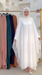 Etniska kläder muslimska kaftan abaya klänning kvinnor dubai öppen outfit turkisk chiffong huva elegant afrikansk lös boubou lyx abayas