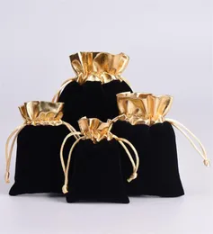 Schwarz 7x9cm 9x12cm Samt Perlen -Kordelkordelbeutel Schmuck Geschenkbeutel Kordelzugbeutel für Hochzeitsbevorzugungen Perlen 1018 Q22741068