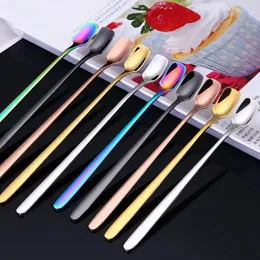 Stainless Steel Square Spoon Long Handle Coffee Cocktail Stirring Spoons Ice Cream Dessert Scoop Home Kitchen Supplies TH1394