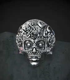 Exclusivo 316l Aço inoxidável de aço pesado Skull Ring Mandala Flor Santa Muerte Biker Jóias Tamanho 7 144692542