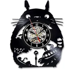 Studio Ghibli My Neighbor Totoro Vinyl Record Wall Clock Modern Design Cute Cartoon 3D Stickers Bedroom Clock9314000