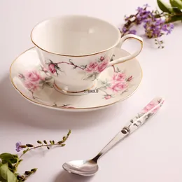 Cups Saucers Bone China Coffee Cup Flower Gold Rim Tea Mug Luxury Porcelain And Saucer Set Coffe Fincan Wedding