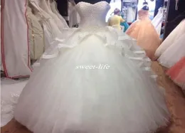 2020 Luxury White Wedding Dresses Pearls Rhinestones Bride Dress Ball Gown Custom Made Long Bridal Gowns8560677
