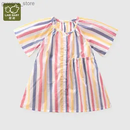 Vestidos de menina Labi Baby Summer Vestres for Girls Manga curta Uma listra de linha Round Kids Dress Vesti