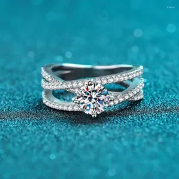 Ringos de cluster Real S925 1 Teste de diamante Passado Excelente corte D Cor Moissanite Hold Wedding Ring Feminino Silver 925 Jewelry Gift