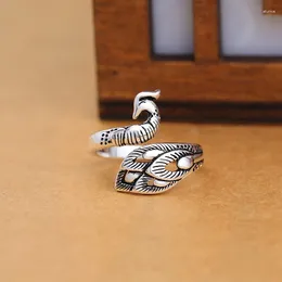 Alyans Boho Retro Tavuskuşu Yüzüğü Kadınlar Erkekler Erkekler Ayarlanabilir Boyut Geometrik Zarif Yaratıcı Mücevherat