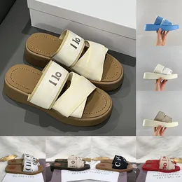 Mila Slide Criss-Cross Linen Sandaler för kvinnors damer duk broderade brev glider designer sandale tofflor sommar strandskor mules woody sandal cloe cloe