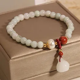 Instagram Style Freshwater Pearl Crystal Single Loop Frasnable Women Jade Lotus Crown Bracelet Jewelry