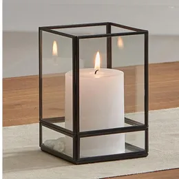 Candle Holders Iron Glass Black Holder Nordic Restaurant Design Pillar Wedding Candelabros Decorativos Decoration