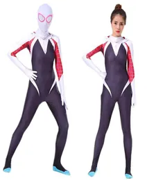 Bazzery Spider Gwen Kostüm Stacy Cosplay Hoodie Zentai Spiderse Yetişkin Çocuklar Bodysuit Cilt Suit Cadılar Bayramı Cosplay G0925217924