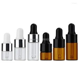 Depolama Şişeleri Kauçuk damlalık Örnek Şişe Kahverengi Amber 1ml 2ml 3ml Boş Kozmetik Ambalaj Cam Esansiyel Yağ Pipet Şişeleri 100 PCS