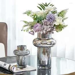 Vasos European Silver Flower Vaso Dining Table Decoration Bottle Bottle Electroplated Glass Hydroponics Home Orninents Plant