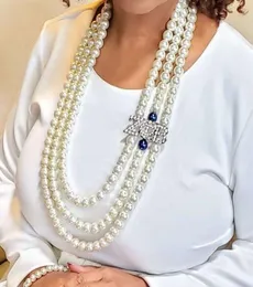 Beyou 수제 보석 그리스 문자 여학생 ZPB 다층 긴 진주 accsori Zob Zeta Phi Beta Pearl Necklace9572812