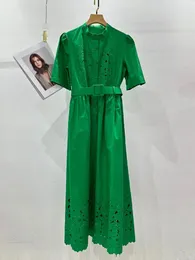 Partykleider Verdejulia-Long Green Kleid Frauen hochwertige Blumensticke Hohlgürtel Rose rote elegante lange Frühling und