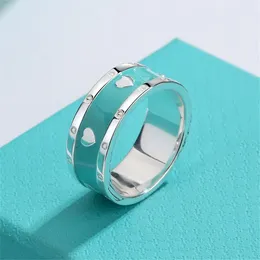 خاتم فرقة مزدوجة T-Ring مع مينا حلقة القلب الأزرق 925 Silver Sterlling Jewelry Devering