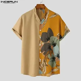 Camicia da uomo Stampa patchwork bavaglio a maniche corta abbigliamento vintage abbottonate camicie casual estate s5xl incerun 240415