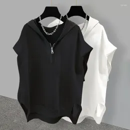 Women's Hoodies Summer Loose Thin Sleeveless Sweatshirt Solid Color Half Zipper Hooded Men And Women Lazy Ins Korean Style Casual Vest Top