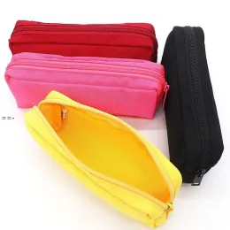 wholesale Black Canvas Pencil Case School for Boys Girls Simple Candy Color Large-capacity Stationery Cosmetic Bag 0415