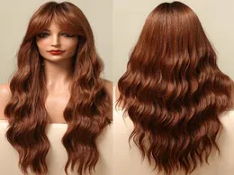 Syntetiska peruker Alan Eaton Long Body Wave Red Brown Copper For Black Women Natural Middle Part Värmebeständig hår peruk med Bangs5290149