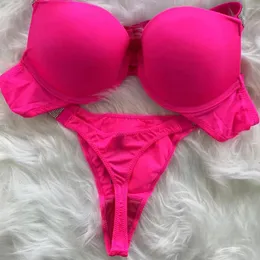 Bras Sets Rhinestone LOG Women's Thong Push-up Bra Set Sexy Underwear Two-piece Fast Logistics Wholesale