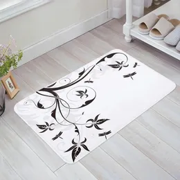 Teppiche Dragonfly Ast Blätter Blumenpflanze Schwarze weiße Küchen Fußmitt Schlafzimmer Badebad Floor Teppich Haus Tür Matte Teppiche Hausdekoration