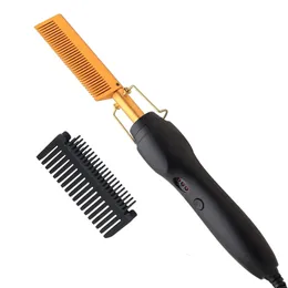 Elektrisk kamhår rätare platt järnvärmepressning Comb Portable Anti-Scald Wigs Beard Hair Rätning Presskam 240411