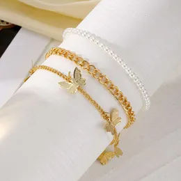 Hot Selling Fashionable and Personalized Pearl Butterfly Foot Accessories 3-piece Set, New Niche Design Ankle Chain for Women