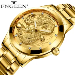 Guarda New Golden Mens Watches Top Brand Dragon Quartz Watch Business in acciaio inossidabile orologio Relogio Masculino S666