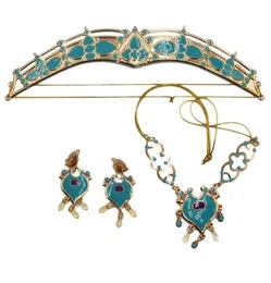 Kolczyki Naszyjnik Kobiety Jasmine Royal Crown Head Pendant Zestaw biżuterii Teal Dress Up Princess Adults Kostium Kostium 8492416