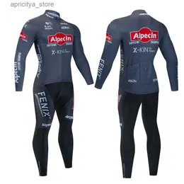 サイクリングジャージーセットAlpecin Maillot Cyclisme Cyclisl Skinsuit Long Seve Clothes Men 2024 Jersey Set Man autunt Outhfit MensBib Mtb Clothing Pants L48