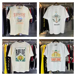 Rhude T 셔츠 디자이너 Tshirts T 셔츠 패션 캐주얼 통기성 Teeship Hop Tshirts Cotton Printing Shirt White Mens Mens 대형 남자 짧은 소매 xy18