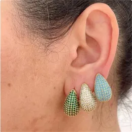 Turquoise Teardrop Drop Earrings for Women INS Style Green Crystal CZ Piercing Huggie Earrings Dupes Hypoallergenic Jewelr