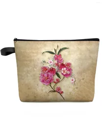 Kosmetiska väskor blomma växt akvarell retro makeup väska påse resor väsentliga damer toalett arrangör lagring blyerts fodral