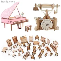 3D Puzzles 3D Wooden Furniture Puzzle Piano Musical Instrument Model Phonograph Globe DIY Building Kits Wood Jigsaw Toys For Children Girls Y240415