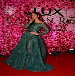 Новые роскошные Ziad Nakad Emerald Crystal Bead Beadered Вечерние театрализованные платья скромные иллюзии с длинным рукавом арабский выпускной платья Dubai Zuhair MU3998002