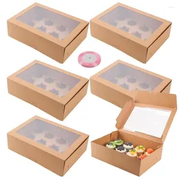 Geschenkverpackung 6 Set Cupcake -Behälter mit Rollschuhband transparentes Gebäck -Backbox für Donut kleine Gebäckkeks Muffin Kuchen