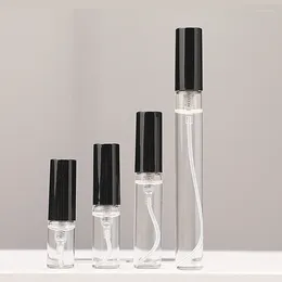 Garrafas de armazenamento 50pcs/lote 2ml 3ml 5ml 10ml Spray transparente frasco com tampa de crimpagem preta Mini Mist Travel Recilável portátil