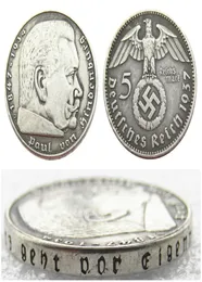 Germania 5 Mark 1937adefgj 6pcs con adenti per scelte monete di copia artigianale argentata in metallo stabilimento di produzione 3459021