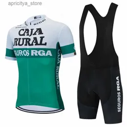 Cykeltröja sätter Caja Rural Summer Cycling Jersey Set Maillot Ciclismo Hombre Men Cycling Clothing Short Seve Bycc Clothing Bib Bike Jersey L48