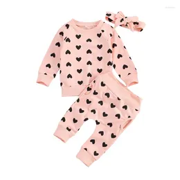 Clothing Sets 0-24Months Baby Girls Clothes Set Heart Printing Round Neck T-Shirt Topps Trousers Kids Pocket Pants Fall Outfits For