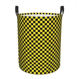 Borse per lavanderia Bestini pieghevoli a scacchi neri e gialli Organizzatore di cesti di stoccaggio di grandi dimensioni.