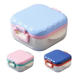 Ta ut containrar Portable Lunch Cute Box med gaffel och sked 3 Grid Square Bento Food Storage för barn