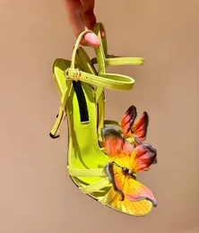 2024 Design famoso Design Sandálias High Sandals Sapatos raros Butterfly Green Blue Sandal Women Saltos da marca de luxo Vestido de noiva de festas Lady Gladiator Sandalias Shoe Box EU35-42