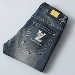 豪華なメンズジーンズデザイナーデザイナージーンズfor Men Fashion Mens Korean Slim-Fit Pants Slim Fit Thick Embroidered Blue Gray Pants