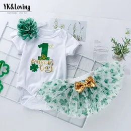 Strój St. Patrick's Baby Party Dress Girl Cartoon Letter Harper Green Tutu Set