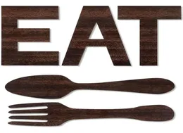 Articoli di novità set di forchetta per segni Eat e decorazioni da parete cucchiaio decorazione in legno rustico DECORAZIONE Lettere di appendi per art9625671